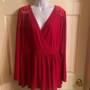 Torrid Red Lace Detail Blouse